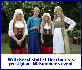 Sister Frances with React staff at the charity's prestigious Midsummer's event